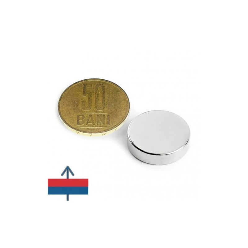 Magnet neodim disc 20 x 5 mm cu moneda de 50 bani