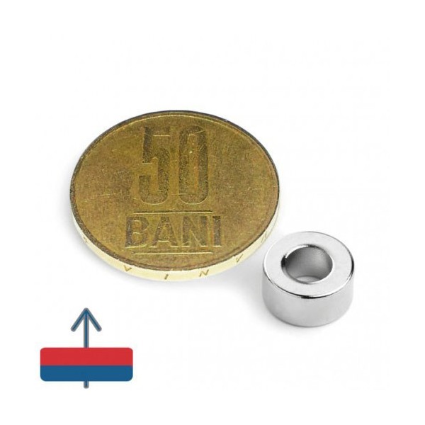 Magnet neodim inel 10 x 05 x 05 mm cu magnetizare și moneda de 50 bani