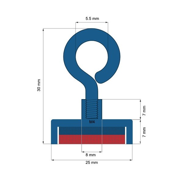 Неодимов магнит купичка D25 мм с пръстеновидна кука C