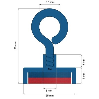 Magnet neodim oala D25 mm cu carlig inelar C
