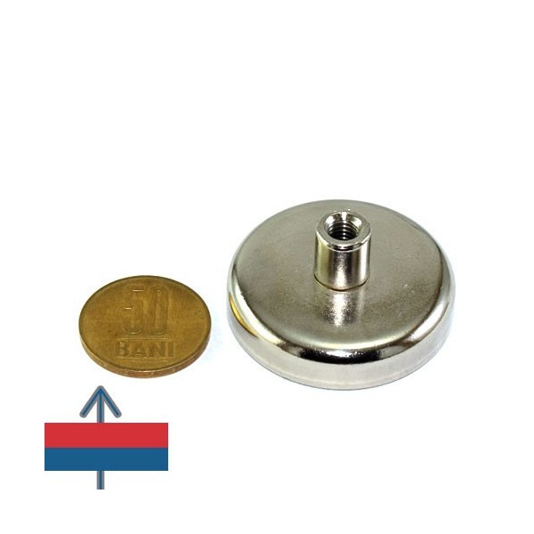 Magnet neodim oală D 42 mm cârlig inelar cu 50 bani și cârlig demontat