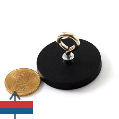 Magnet neodim oala D43 mm cauciucat cu carlig inelar 1