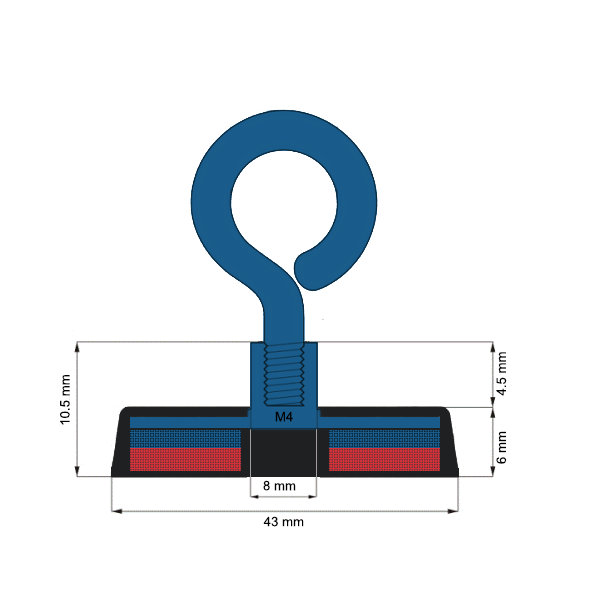 Magnet neodim oala D43mm cauciucat carlig inelar C