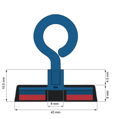 Magnet neodim oala D43mm cauciucat carlig inelar C