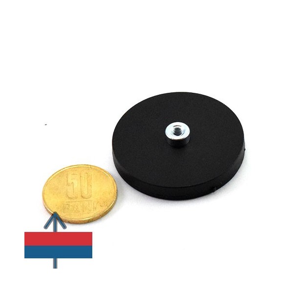 Неодимов магнит тенджера Ø43 мм с каучуково покритие и вътрешна резба на шийката 1