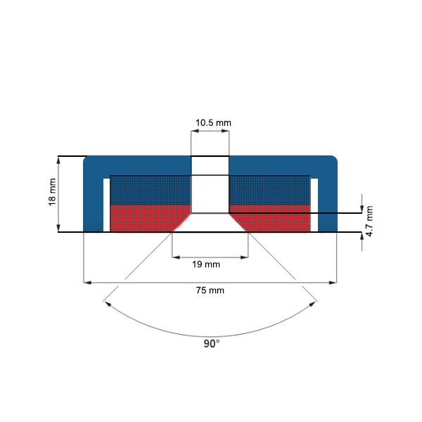 Magnet neodim oală D 75 mm schema