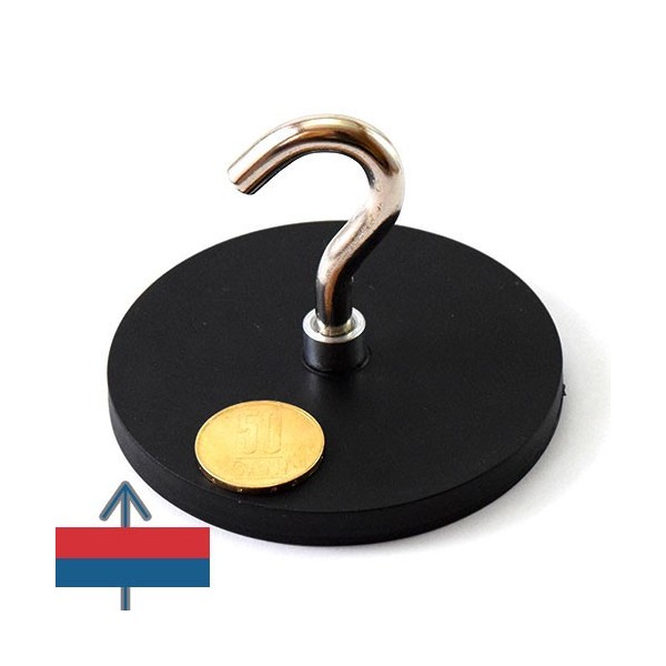 Неодимов магнит тенджера Ø88 мм с каучуково покритие и кука 1