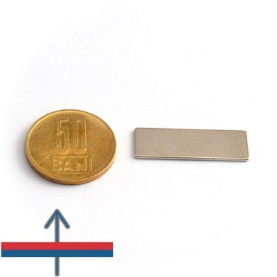 Magnet neodim bloc 30 x 10 x 1 mm - N45 cu magnetizare