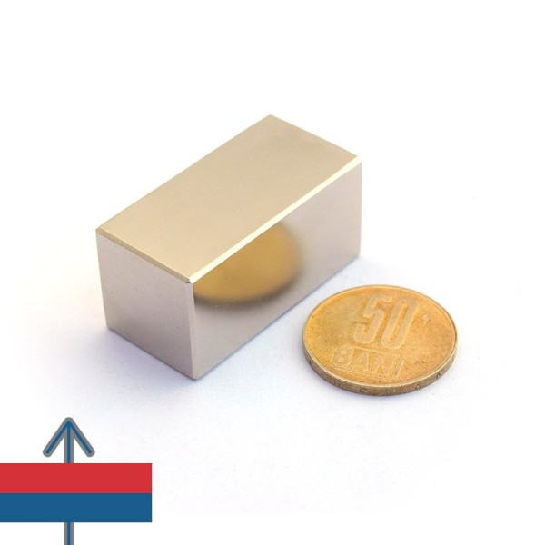 Неодимов магнит блок 40 x 20 x 20 мм с намагнитване