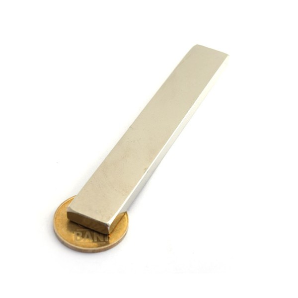 Неодимов магнит блок 100 x 15 x 5 мм - N45 върху монета - 1