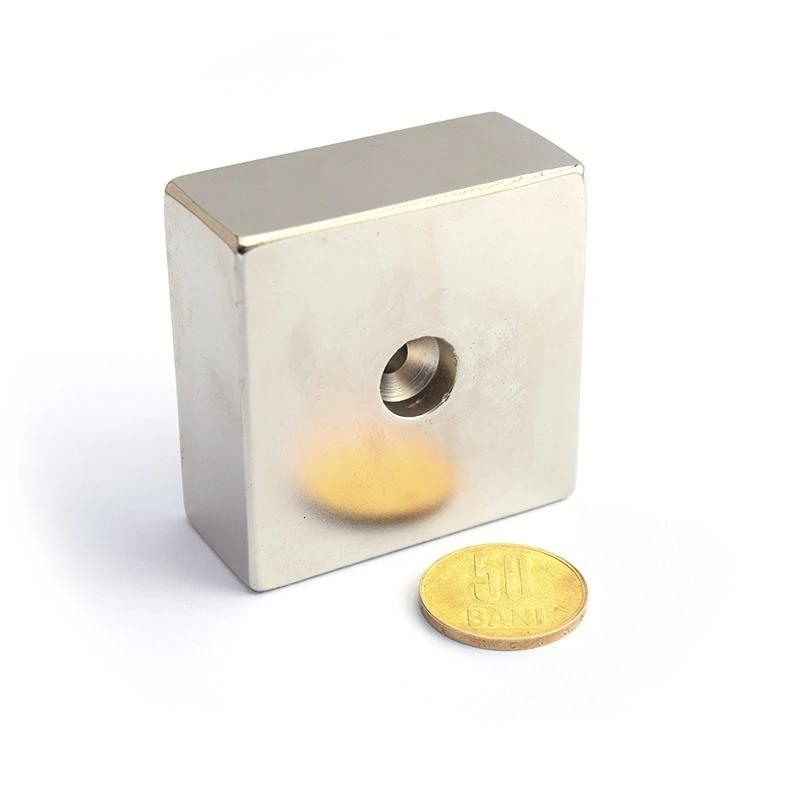Magnet neodim bloc 55 x 55 x 25 mm cu gaura ingropata D5,5 D12 - N45