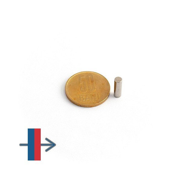 Неодимов магнит цилиндър 4 x 12 мм - N45 с намагнитване