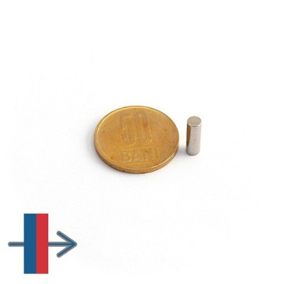 Magnet neodim cilindru 4 x 12 mm - N45 cu magnetizare