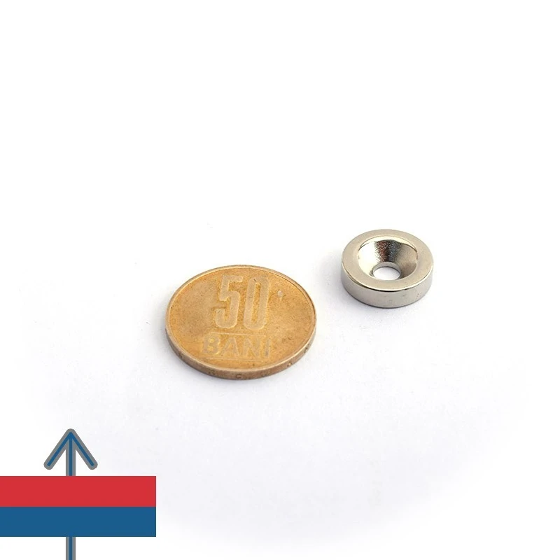 Magnet neodim disc 15 x 4 mm cu gaura ingropata D4,5 D9,46 - N35 cu magnetizare