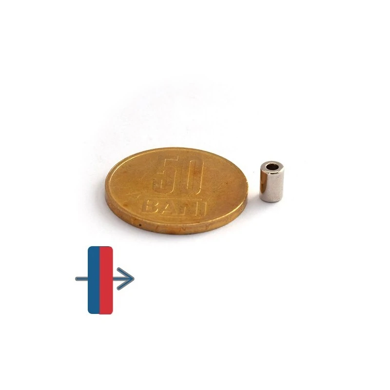 Magnet neodim inel 4 x 2 x 6 mm - N42 diametral cu magnetizare
