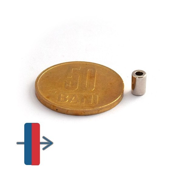 Неодимов магнит пръстен 4 x 2 x 6 мм - N42 диаметрално с намагнитване