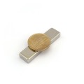 Неодимов магнит блок 50 x 13 x 6 NiCuNi N42H с монета 50 стотинки отгоре
