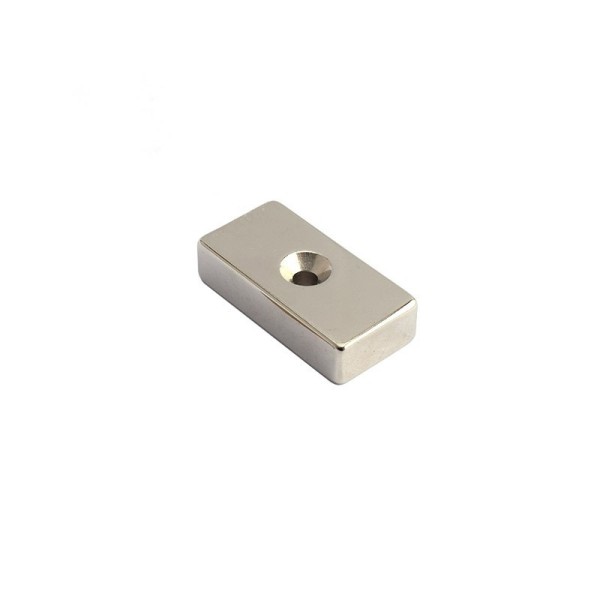 Magnet neodim bloc 40 x 20 x 10 mm cu gaura ingropata D4,5 D9,6 - N45