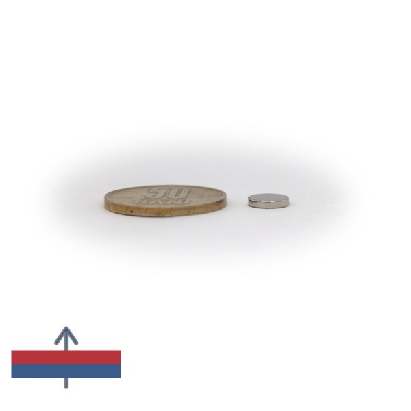 Неодимов магнит диск 8 x 1,5 мм с намагнитване