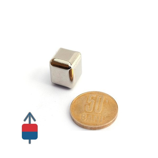 Неодимов магнит куб 15 мм - радиус 4 с намагнитване