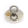 Magnet neodim oală D 90 mm cârlig inelar Magnet neodim oala D 90 mm carlig inelar cu moneda de 50 bani