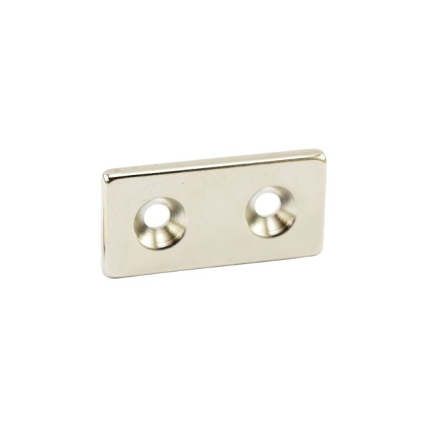 Неодимов магнит блок 40 x 20 x 4 мм с потопени дупки D4,5 / D9,6 - N35