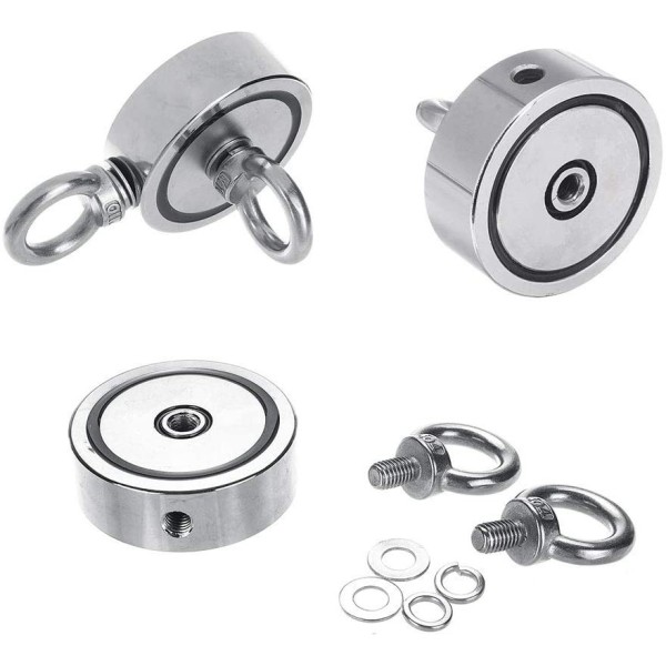 Неодимов магнит тенджера Ø60 мм с две пръстеновидни куки и две страни 2 x 140 кг - компоненти