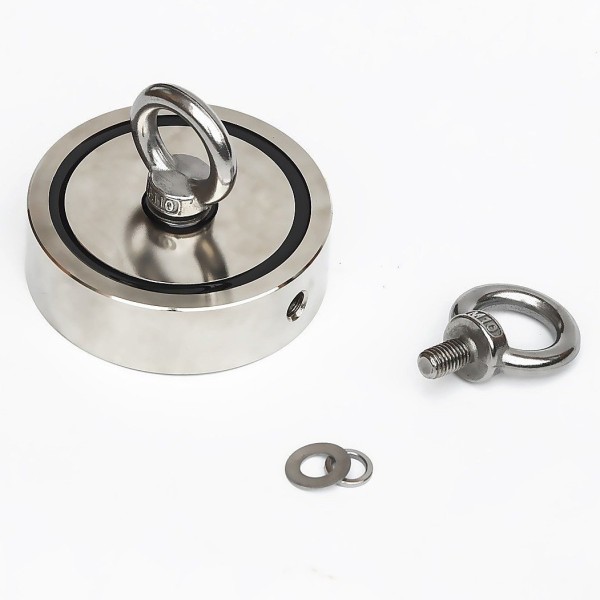 Magnet neodim oală D 94 mm cu două cârlige inelare și două fețe x 300 kg - magnet fishing