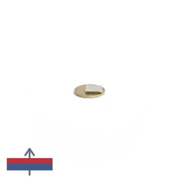 Неодимов магнит блок 12,7 x 12,7 x 1,58 мм с намагнитване върху монета 50 стотинки