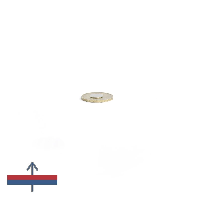Magnet neodim disc 10 x 0.5 mm cu magnetizare peste moneda de 50 bani