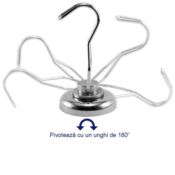 Неодимов магнит тенджера Ø36 мм с въртяща се кука / закачалка с 2 степени на свобода, въртене 180°