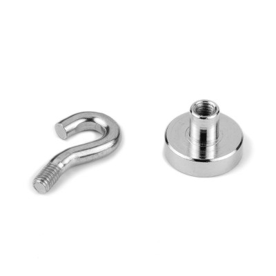 Magnet neodim oală D 16 mm filet interior și cârlig demontat