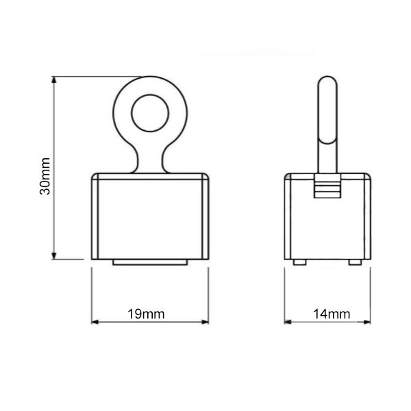 Феритен магнит със захващане и метални ламели 19 x 14 x 30 мм - схема