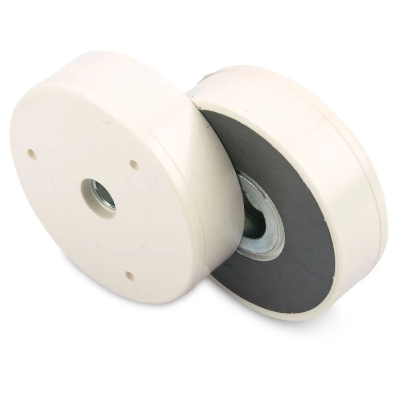 Magnet ferită inel 43 x 10 x 12,5 mm tip oală în carcasă de plastic alb 2 buc lipiți