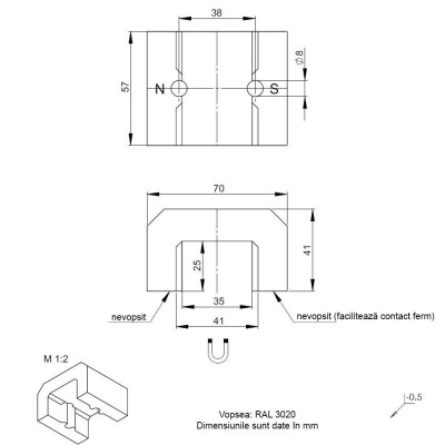 Magnet AlNiCo potcoavă 70 x 57 x 41 mm dimensiuni
