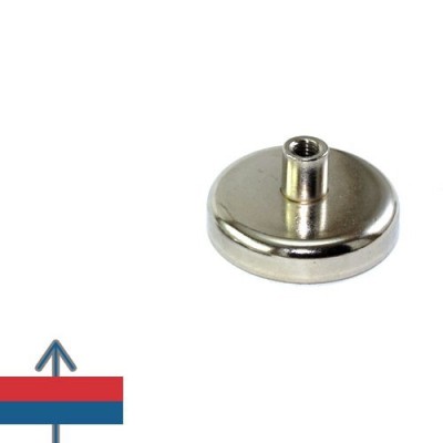 Magnet neodim oală D 42 mm cu gât filetat la interior cu magnetizare