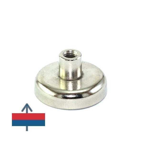Magnet neodim oală D 32 mm cu gât filetat la interior cu magnetizare