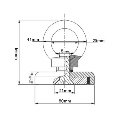 Magnet neodim oală D 80 mm cârlig inelar - fishing / pescuit schema