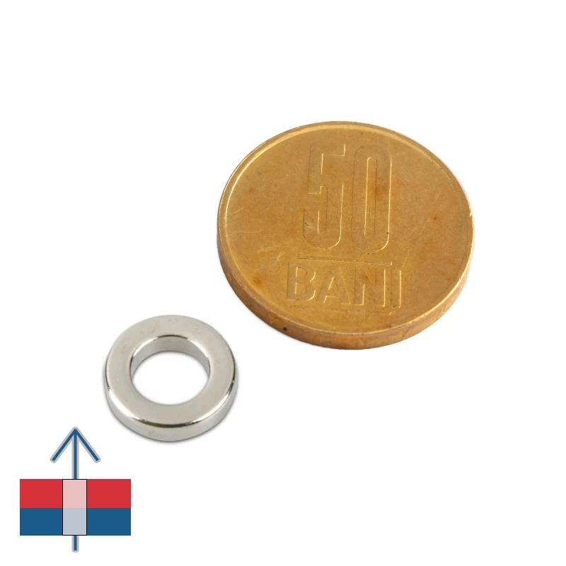 Magnet neodim inel 12 x 6 x 3 mm cu 50 bani și magnetizare
