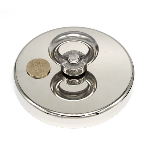 Magnet neodim oală D 120 mm cârlig inelar - magnet fishing cu 50 bani