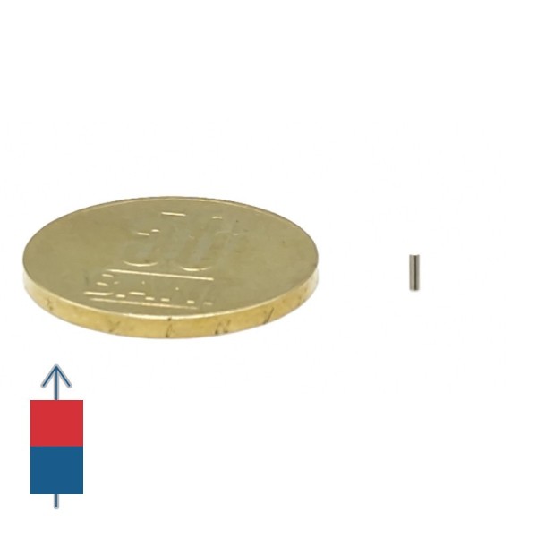 Неодимов магнит цилиндър 1 x 3 мм с намагнитване и монета 50 стотинки