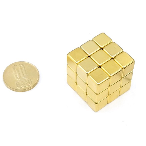 Magnet neodim cub 10 mm aurit N52 27 buc