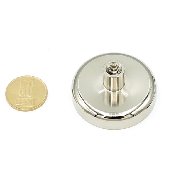 Неодимов магнит гърне D 48 mm с вътрешно резбовано гърло Strong – 50 стотинки