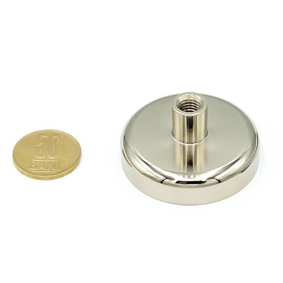 Magnet neodim oală D 48 mm cu gât filetat la interior