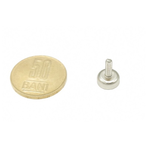 Magnet neodim oală D 10 mm cu filet exterior cu moneda de 50 bani