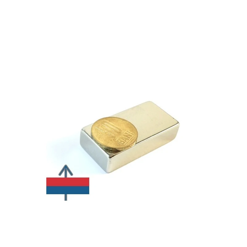 Magnet neodim bloc 50 x 25 x 12.5 mm cu moneda peste