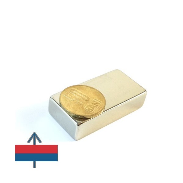 Неодимов магнит блок 50 x 25 x 12,5 мм с монета отгоре