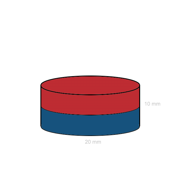 Неодимов магнит диск 20 x 10 мм - схема
