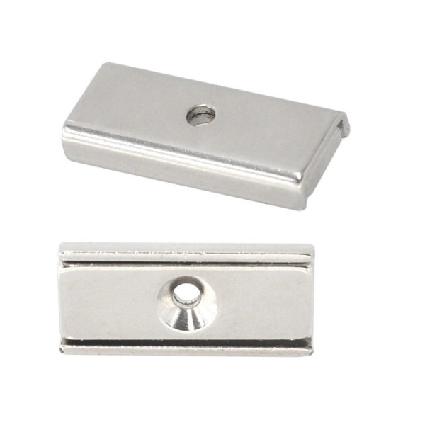 Неодимов магнит блок тип тенджера 30 x 13,5 мм с дупка Ø 3,3 и фаска Ø 6,5 - два броя