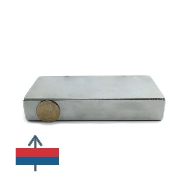 Неодимов магнит блок 140 x 70 x 25 мм дебелина, сравнима с монета от 50 бани